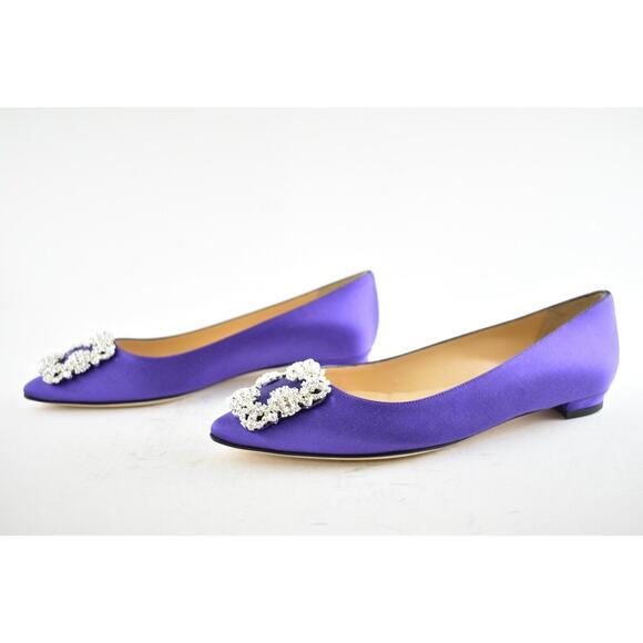 Manolo Blahnik Hangisi Purple Satin Jewel Buckle Ballerina Ballet Flat 36.5 - Picture 10 of 12
